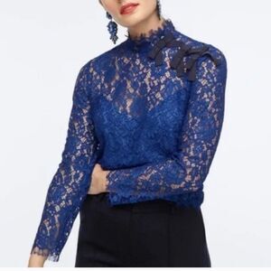 J. Crew Mockneck Top In Floral Lace Size 4 NWT